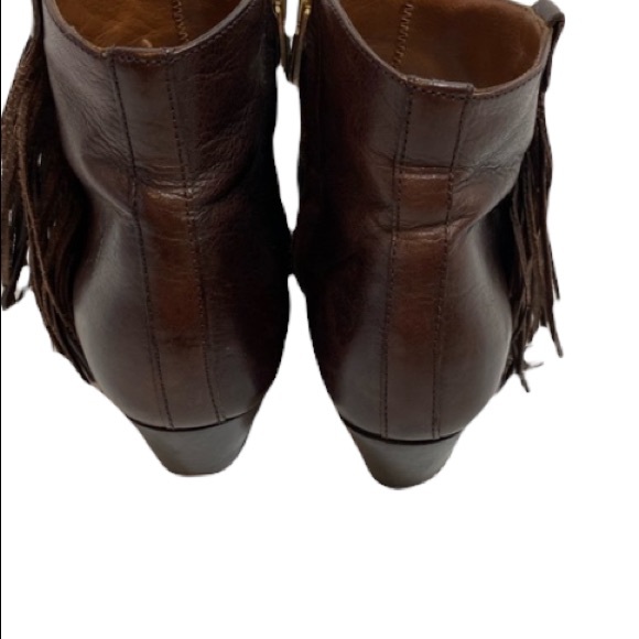 Brown Leather Ankle Bootie Fringe Boho boot 7 - Picture 4 of 7
